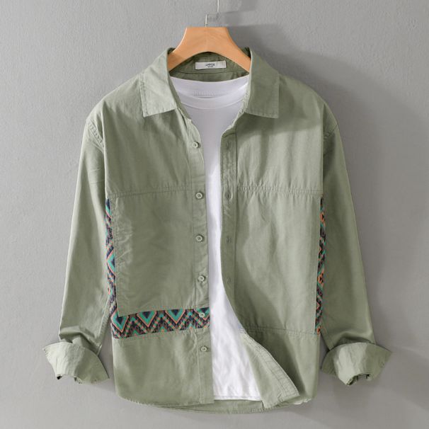 Men's Spring And Autumn Long Sleeve Splicing Shirt Fashionable Trendy Casual Loose Handsome Versatile Youth Men's Shirt_viptrois.com