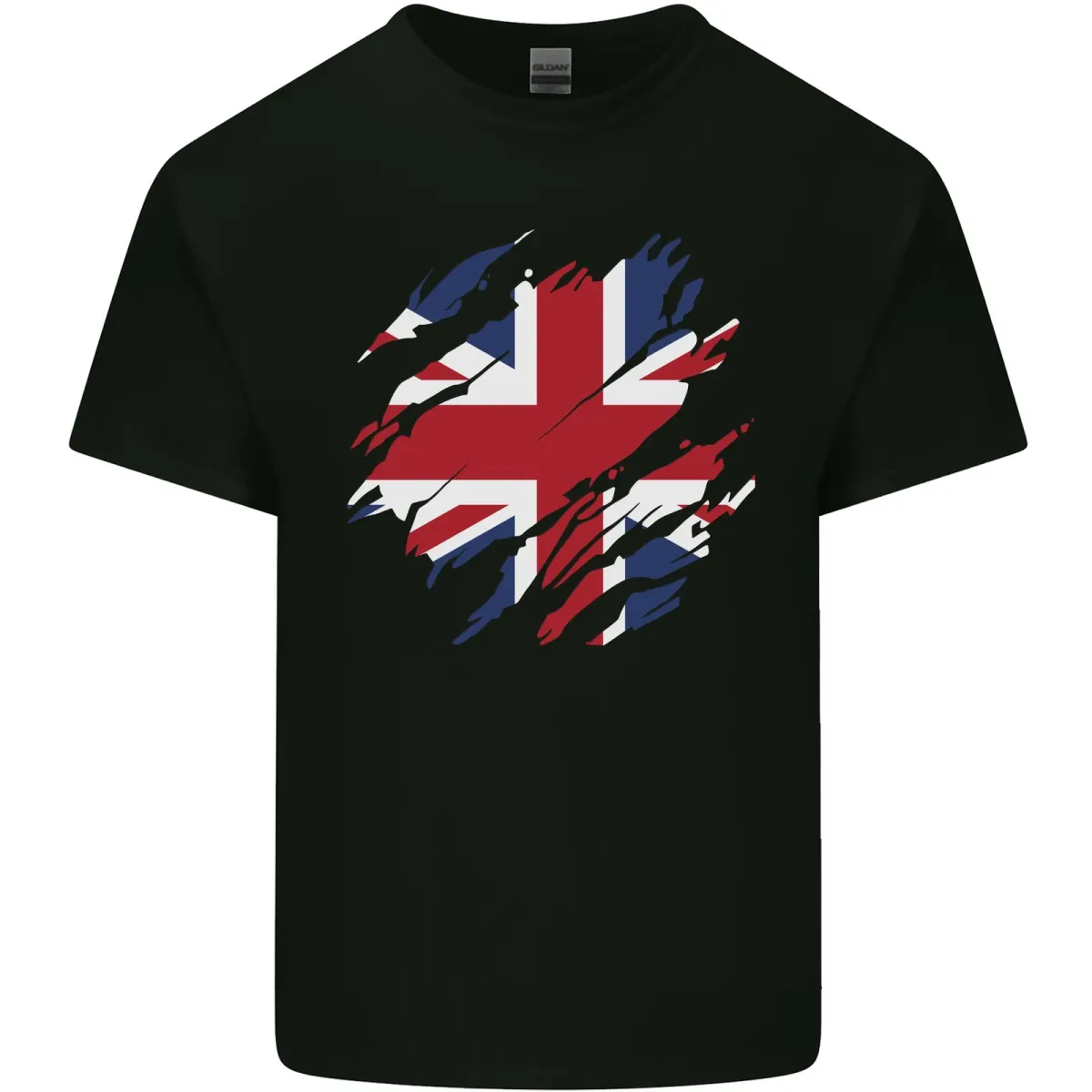 Torn British Flag Union Jack Britain Mens Cotton T-Shirt Mens Womens Tees Top Tee Top_viptrois.com