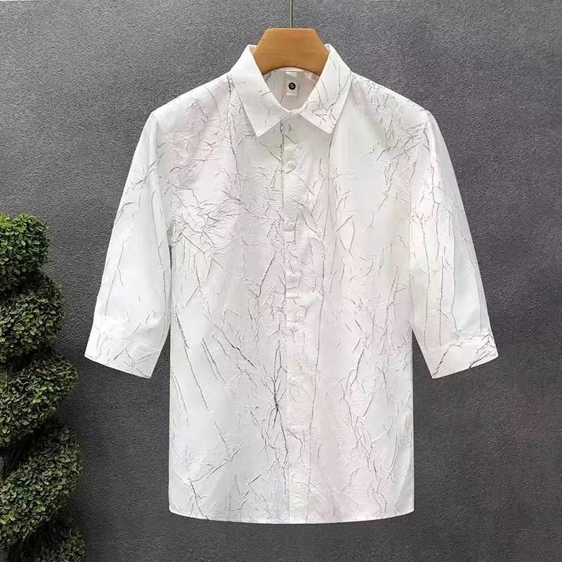 Business Casual Men's Cardigan Shirt Three Quarter Sleeve Wrinkle Free Outdoor Fashion Summer Style American Design_viptrois.com