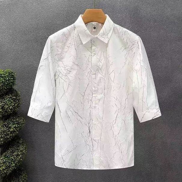 Business Casual Men's Cardigan Shirt Three Quarter Sleeve Wrinkle Free Outdoor Fashion Summer Style American Design_viptrois.com