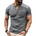 2024 Cross-border Summer Short Sleeve Men's T-Shirt Heavy Button-Up T-Shirt Color Matching Thin Henry Short Sleeve Top Men_viptrois.com
