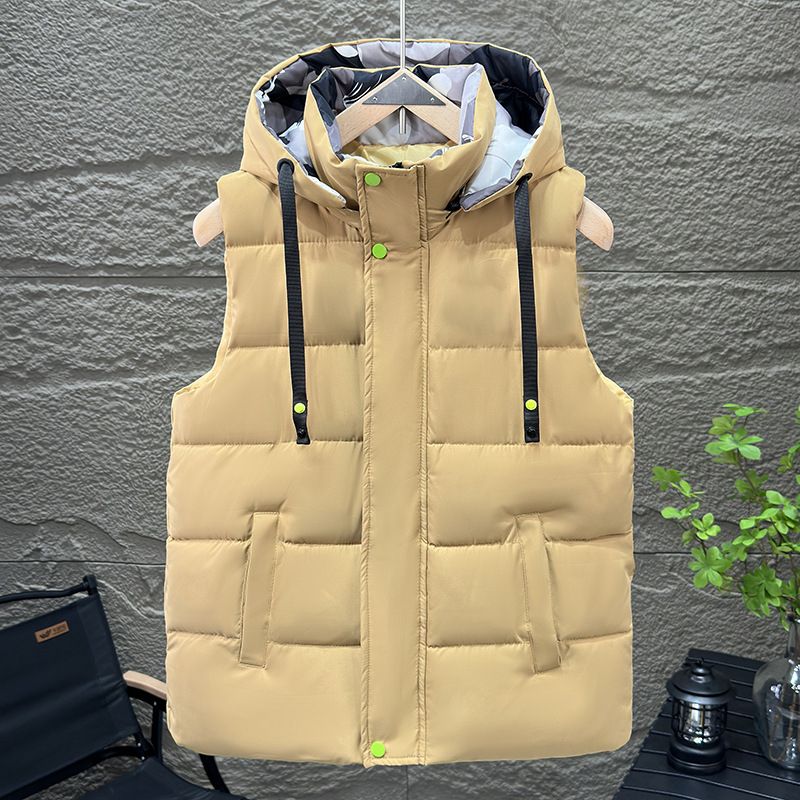 Men's Clothing Cotton Vest Winter Men's New Style Hooded Cotton Waistcoat Vest Jacket Work Clothes Class Uniform Printing Logo_viptrois.com
