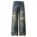 Men's Clothing High Street Ripped Jeans Men's Trendy Brand Handsome Street Retro Old Wide Leg Beggar Pants_viptrois.com