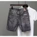 Denim Shorts Men's Instagram Summer Thin Korean Version Trendy Slim Fit Black Gray Beggar Scratch Hole Five Piece Pants_viptrois.com