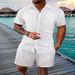 Man's Clothing 2024 New Men's Striped Lapel Shirt Shorts Trend Casual Sportswear Suit_viptrois.com