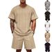 Men's Summer Jacquard Suit Set – Short Sleeve T-Shirt & Shorts Two-Piece Outfit (Black, White, Navy Blue, Greyish, Khaki) – Breathable & Stylish_viptrois.com