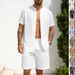 Men's Linen Hawaiian Style Short Sleeve Shirt And Shorts Set Breathable Loose Fit Beach Vacation Casual Two-Piece Summer Suit_viptrois.com