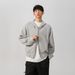 Men's Heavyweight Cleanfit Hooded Zip-Up Sweatshirt - Oversized Streetwear Jacket For Winter & Spring (Gray/Black)_viptrois.com