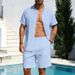 Men's Linen Hawaiian Style Short Sleeve Shirt And Shorts Set Breathable Loose Fit Beach Vacation Casual Two-Piece Summer Suit_viptrois.com