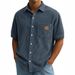 Men's Vintage Corduroy Short-Sleeve Shirt – Retro Button-Up With Patch Pockets & Leather Logo (Khaki/Grey/Navy/12 Colors, S-5xl)_viptrois.com