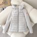 Women's Patchwork Hooded Puffer Jacket Quilted Winter Coat Military Insignia Wheat Stitch Detailing_viptrois.com