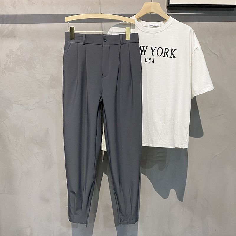 Men's Clothing Summer Thin And Versatile Suit Pants With Cuffs And Light Mature Style 99 Points Harem Casual Pants Handsome Men's Small Suit Pants_viptrois.com