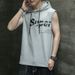 Men's 2024 Summer New Sleeveless T-shirt Korean Version Printed Trendy Brand Loose Sports Waistcoat Hooded Cotton T-shirt Men_viptrois.com