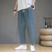 Men's Clothing Summer New Chinese Style Men's Solid Color Cotton And Linen Loose Nine Point Pants Youth Fashion Trend Casual Sports Pants_viptrois.com