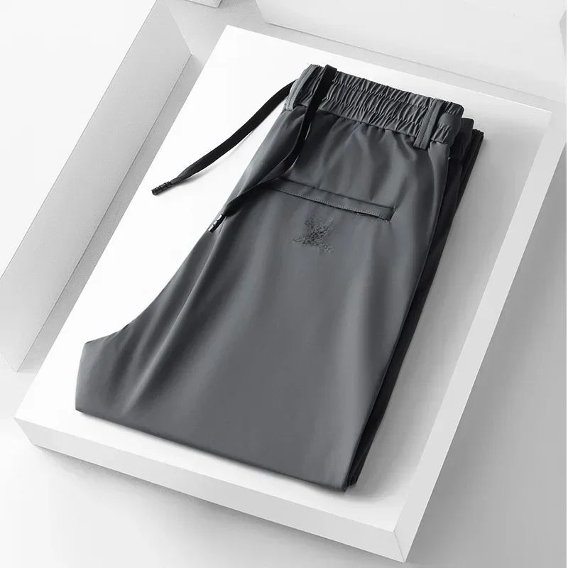 Summer Soft Silk Fabric Slim-fit Casual Pants - Fashionable Style - Straight And Highly Elastic Long Pants - Men's Luxury Brand_viptrois.com