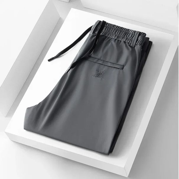 Summer Soft Silk Fabric Slim-fit Casual Pants - Fashionable Style - Straight And Highly Elastic Long Pants - Men's Luxury Brand_viptrois.com