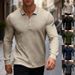 Men's Slim-Fit Long Sleeve Polo Shirt – Breathable Striped Casual Top (Khaki, Army Green, Black, XS-3XL)_viptrois.com