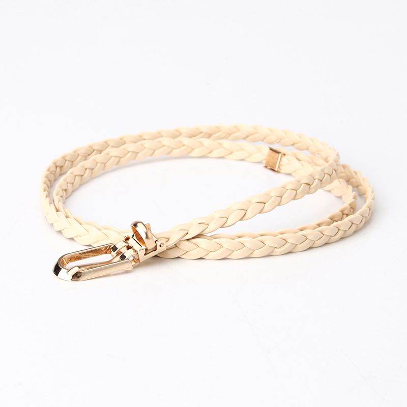 ladies knotted decorative woven belt candy color small belt simple personalized clip buckle belt _viptrois.com