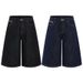 LKTM Men's Minimalist Wide Leg Cropped Jeans Loose Fit Raw Denim Unisex Cleanfit Shorts_viptrois.com