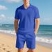 Men's Clothing Loose Summer Burke Collar Waffle Polo Shirt Casual Short Sleeved Shorts Suit_viptrois.com