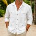 Men's Clothing Cotton And Linen Long Sleeved Shirts Casual Shirts Multi Pocket Suit Collar Shirts_viptrois.com