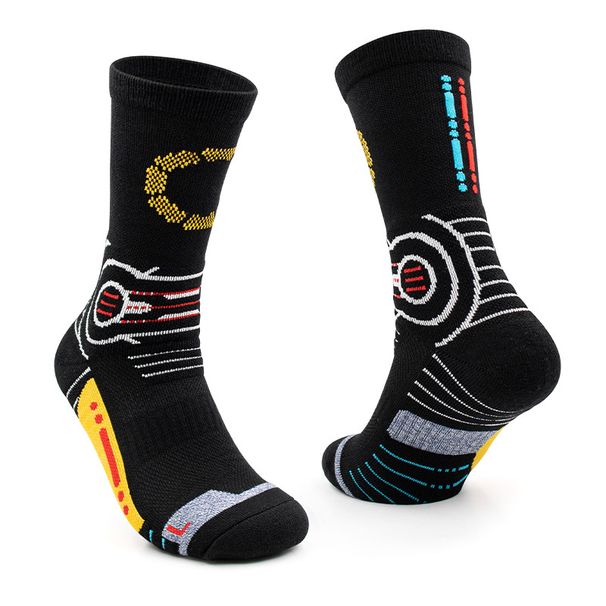 Shoe Accessories Cyberpunk Style Sports Socks Men's Long Tube Trend Graffiti Professional Basketball Socks Towel Bottom Mid Tube Socks_viptrois.com