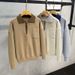 Men's Clothing Contrast Color Polo Collar Sweater Autumn And Winter Men's Half Zip Knit Sweater Loose Bf Trend Handsome Casual Tops_viptrois.com
