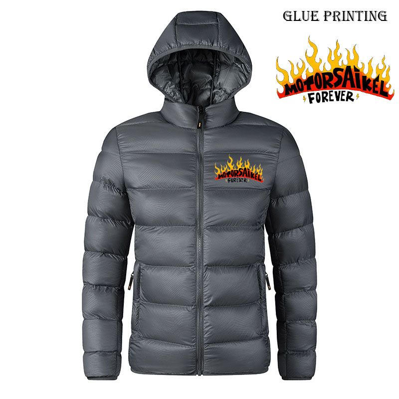 Men's Clothing Men's Cotton Coat European And American Simple Casual Thin Style Flame Letter Hooded Jacket Men's Short Cotton Coat_viptrois.com