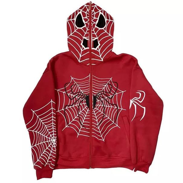 Gothic Spider Print Hoodie - Y2K Streetwear Pullover For Women, Oversized Zip-Up Sweatshirt, Soft Polyester Blend, Edgy Casual Fashion_viptrois.com