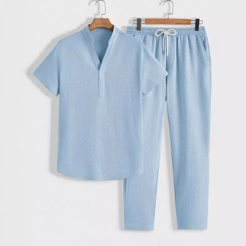 Men's Clothing Casual Sports Suits Short Sleeved Trousers Solid Color Trend T-shirt Sets_viptrois.com