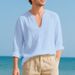 Autumn New American Loose Breathable Linen Casual Men's V Neck Design Large Size Long Sleeved T Shirt_viptrois.com