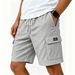 Men's Casual Cotton Linen Shorts Elastic Waist Drawstring Summer Quick Drying Fabric Straight Leg With Pockets_viptrois.com