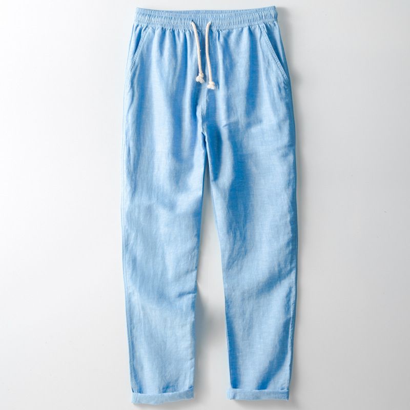 Men's Clothing Linen Casual Trousers Loose Straight Linen Trousers Elastic Waist Cotton And Linen Trousers_viptrois.com