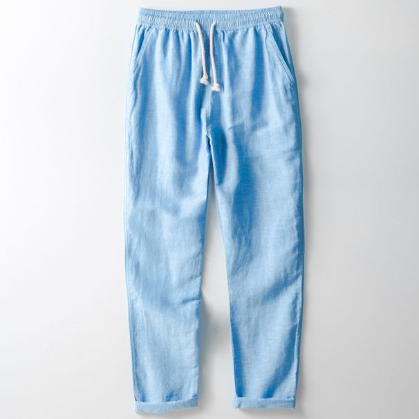 Men's Clothing Linen Casual Trousers Loose Straight Linen Trousers Elastic Waist Cotton And Linen Trousers_viptrois.com