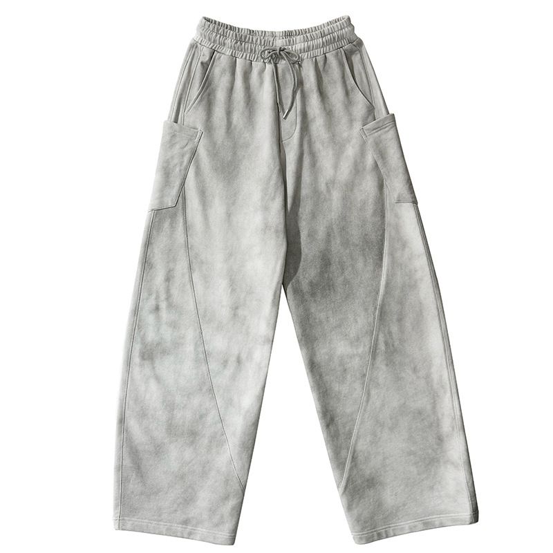 Men's Clothing American Style White And Gray Dirty Wide Leg Pants, High Street Design, Distressed And Versatile For Men_viptrois.com