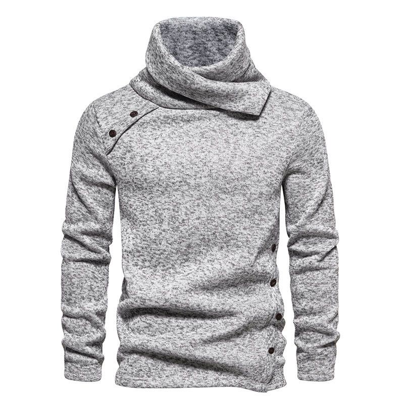 Men's Heavyweight Knit Sweater - Stacked Neck Pullover For Autumn Winter, Breathable Polyester Cotton Blend_viptrois.com