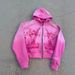 Men's Pink Cardigan Hooded Sweatshirt Jacket Hip Hop Rock American Printed Top Casual Streetwear_viptrois.com