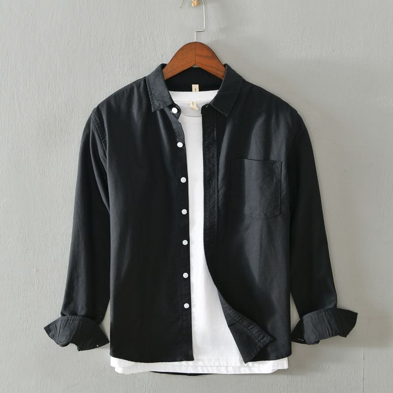 Men's Clothing Casual Long Sleeved Solid Color Simple Cotton Oxford Shirt_viptrois.com