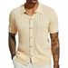 Men's Clothing European And American Men's Casual Knitted Shirts Summer New Solid Color Tops Men's Short Sleeved Lapel Hollow Breathable_viptrois.com