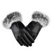 Women's warm gloves autumn and winter PU leather rabbit fur touch screen outdoor cycling plus velvet thickened winter gloves_viptrois.com