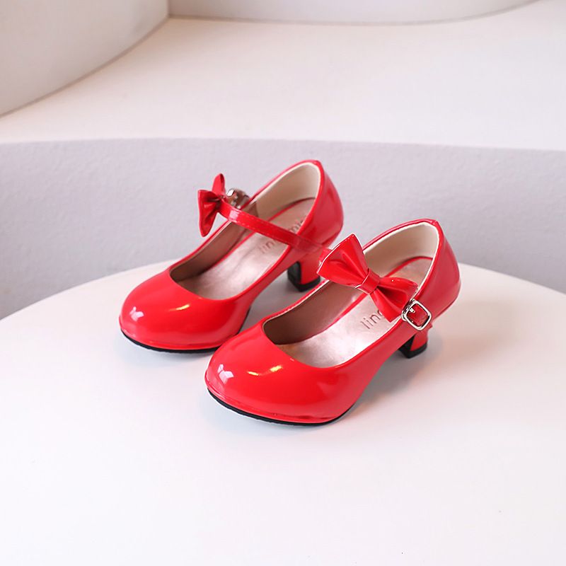 Girls High Heels Princess Shoes 2024 Spring And Autumn Models Medium And Large Children Red Student Performance Dance Shoes Small Leather Shoes_viptrois.com