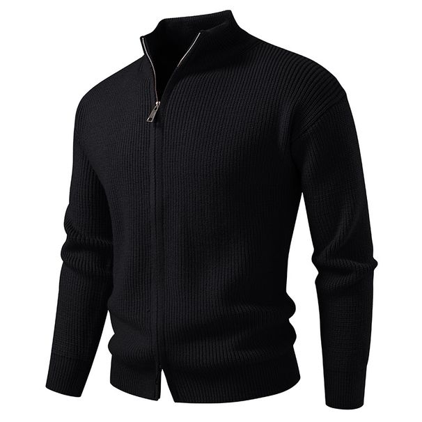Men's Minimalist Stand Collar Cardigan Sweater (Oversized Knit Coat, Machine Washable, M-3XL, Beige/Grey/Black/Red/Khaki/Olive)_viptrois.com