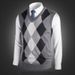 Men's Wool Blend V-Neck Sleeveless Vest - Classic Check & Camo Patterns, Slim Fit, Casual & Versatile Pullover Sweater Vest For Autumn_viptrois.com