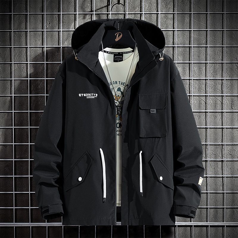 Men’s Oversized Utility Jacket – Stretch Corduroy Workwear With Detachable Hood & Reinforced Pockets (Black, Khaki, Olive Green)_viptrois.com