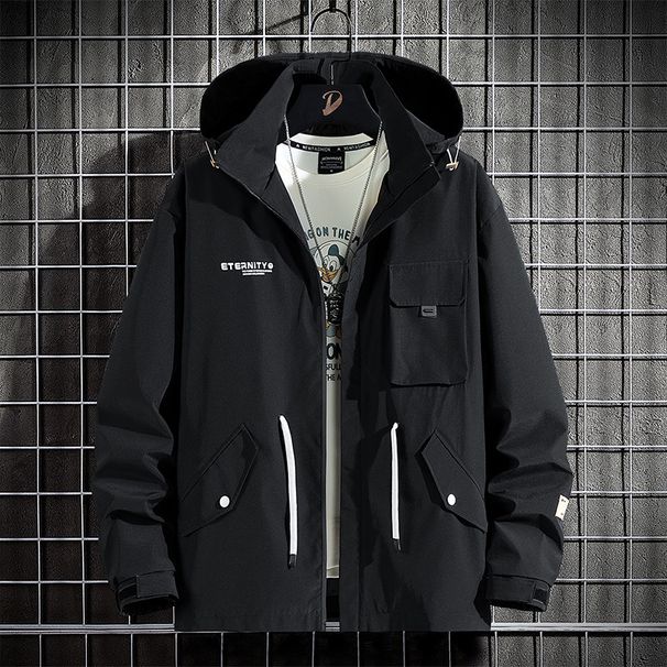 Men’s Oversized Utility Jacket – Stretch Corduroy Workwear With Detachable Hood & Reinforced Pockets (Black, Khaki, Olive Green)_viptrois.com
