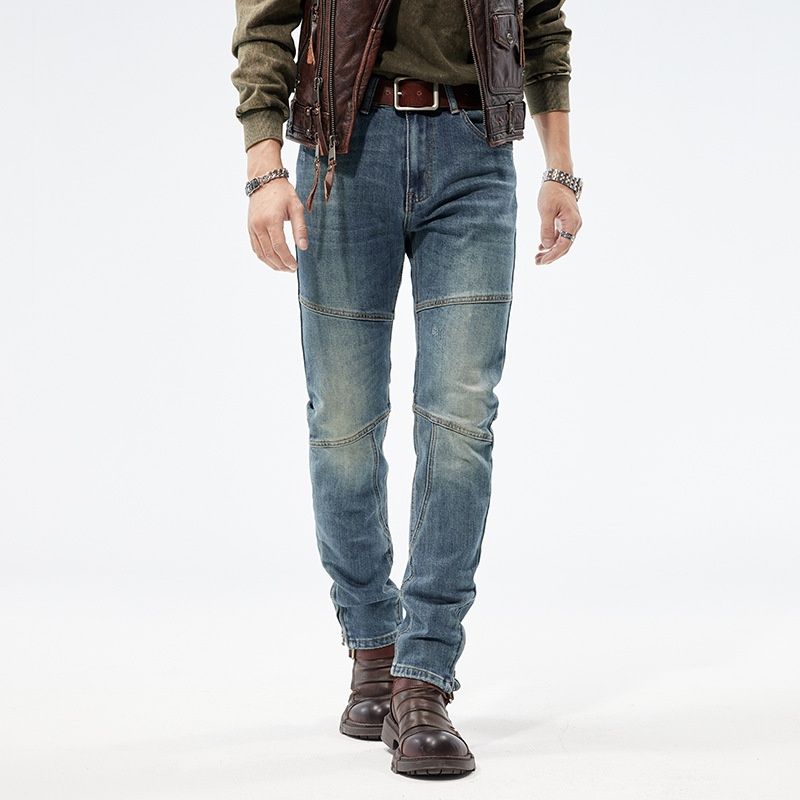 Loom European And American Trendy Brand Motorcycle Jeans For Men, Unique Patchwork, High-End Fashion, Slim Fit, Skinny Long_viptrois.com