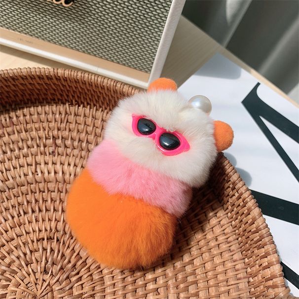 2022 New Rex Rabbit Fur Holiday Caterpillar Keychain Cute Plush Bag Pendant Jewelry Accessories_viptrois.com
