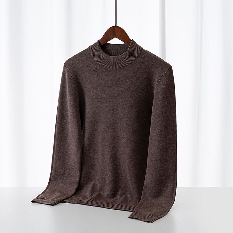 Men's Solid Color Sweater Autumn And Winter New Style With Added Velvet, Thick Ulation, Mid Neck, Black Base,_viptrois.com