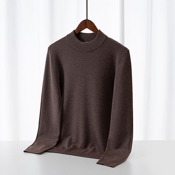 Men's Solid Color Sweater Autumn And Winter New Style With Added Velvet, Thick Ulation, Mid Neck, Black Base,_viptrois.com