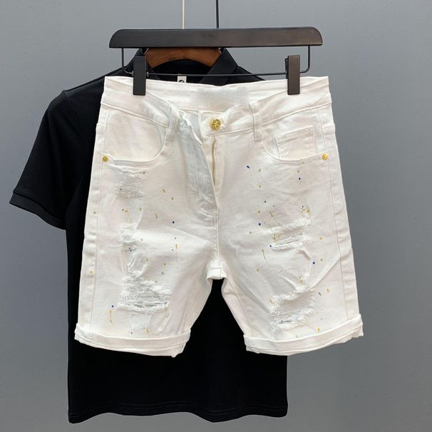 Youth Popular Mid-Waist Spring Men's Jeans Five-Point Pants Washed Trendy Slim Fit Small Feet Lazy New Simple Style_viptrois.com